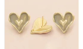 Perno Corazón Oro Mate 16*16mm esmalte Gris / Base Pendientes 