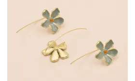 Pendiente Flor 25mm Oro Mate Gris y Naranja / Base Pendientes 