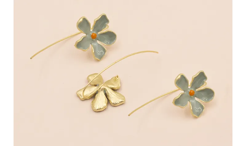 Pendiente Flor 25mm Oro Mate Gris y Naranja / Base Pendientes 