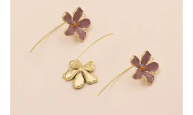 Pendiente Flor 25mm Oro Mate Morado y Naranja / Base Pendientes 