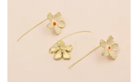 Pendiente Flor 25mm Oro Mate Crema y Naranja / Base Pendientes 