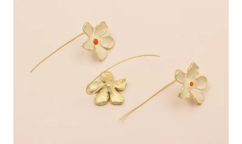 Pendiente Flor 25mm Oro Mate Crema y Naranja / Base Pendientes 