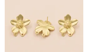 Perno Flor 2 arandelas 22mm Oro Mate / Base Pendientes 