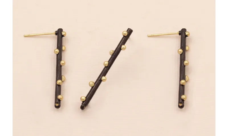 Perno bastón Negro 35mm incrustaciones Oro Mate / Base Pendientes 