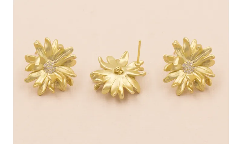 Pero Flor 2mm Oro Mate con Brillos / Base Pendientes 