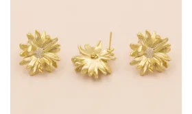 Pero Flor 2mm Oro Mate con Brillos / Base Pendientes 