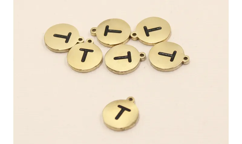 Chapa acero Inoxidable 10mm letra T / Cuentas Metálicas de Acero Inoxidable