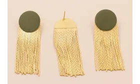 Pendiente disco Verde de 20mm con Fleco de 40mm  / Base Pendientes 