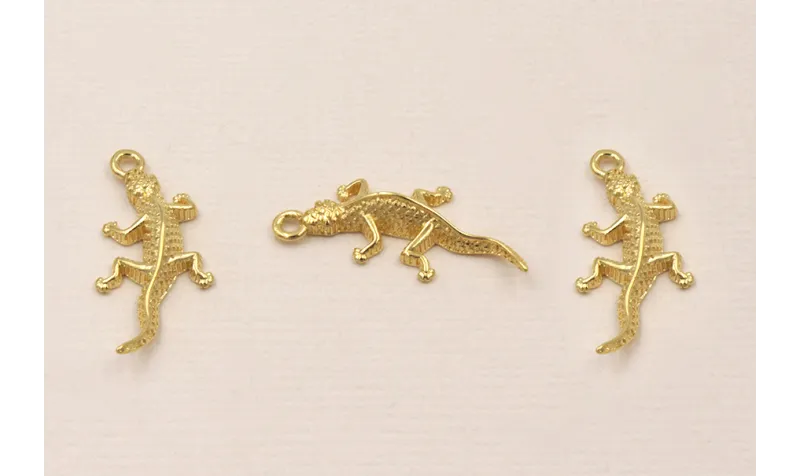 Golgante Lagarto 25*11mm Baño Oro 3micras 18 K / Cuentas Metálicas de Baño Oro 3 Micras 18K