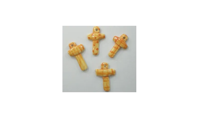 Cruz Cerámica Naranja /Cuentas de  Ceramica