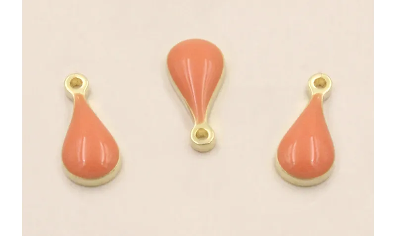 Colgante Acero Inox. Gota *4mm esmalte Coral / Cuentas Metálicas de Acero Inoxidable