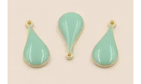 Colgante Acero Inox. Gota  14*6mm esmalte Turquesa / Cuentas Metálicas de Acero Inoxidable