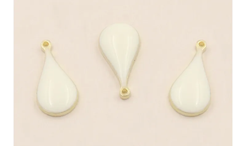 Colgante Acero Inox. Gota  14*6mm esmalte Blanca / Cuentas Metálicas de Acero Inoxidable
