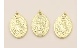 Colgante Acero Inox. Medalla Virgen 26*18mm Oro / Cuentas Metálicas de Acero Inoxidable