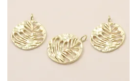 Acero Inox.Colgante Chapa hojas labradas 16mm Oro / Cuentas Metálicas de Acero Inoxidable