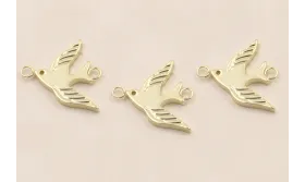 Colgante Acero Pajaro doble anilla 12*12mm Oro / Cuentas Metálicas de Acero Inoxidable