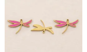 Cuenta Libélula 17*11mm Acero Inox.  Fuxia y Oro / Cuentas Metálicas de Acero Inoxidable