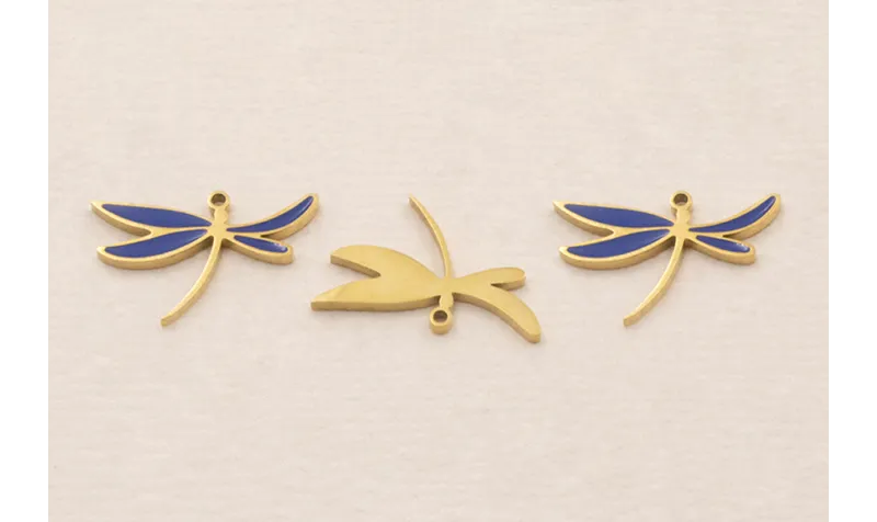 Cuenta Libélula 17*11mm Acero Inox. Azul y Oro / Cuentas Metálicas de Acero Inoxidable