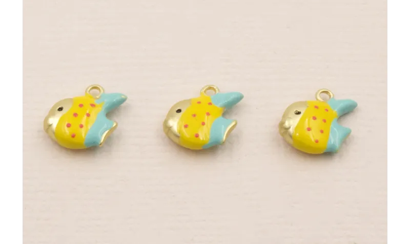 Colgante Pez 10*8mm Pintado Turquesa y Amarillo