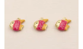 Colgante Pez 10*8mm Pintado  Naranja y Rosa / Cuentas Metálicas de Latón / Zamak
