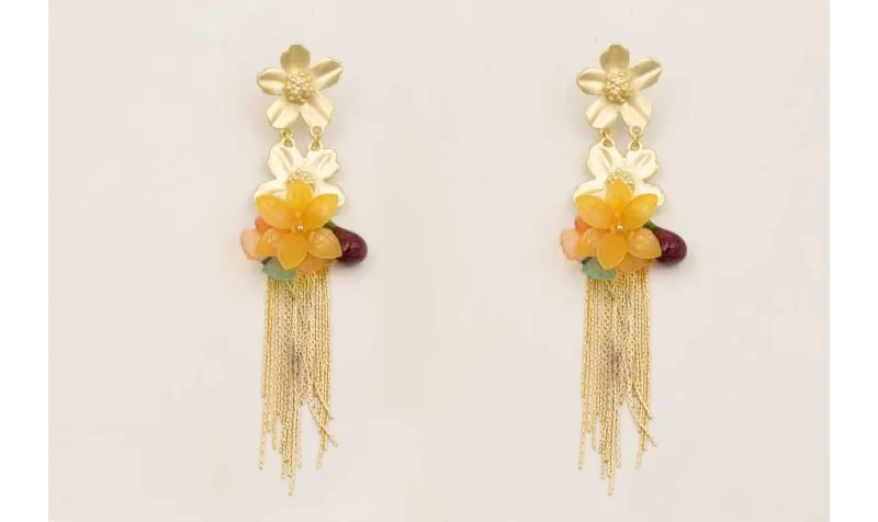 Pendientes de 4 flores con doble arandela, flor y