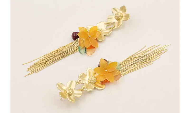 Pendientes de 4 flores con doble arandela, flor y