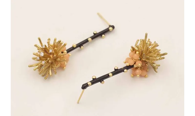 Pendientes perno bastón esmaltado negro con burruñ