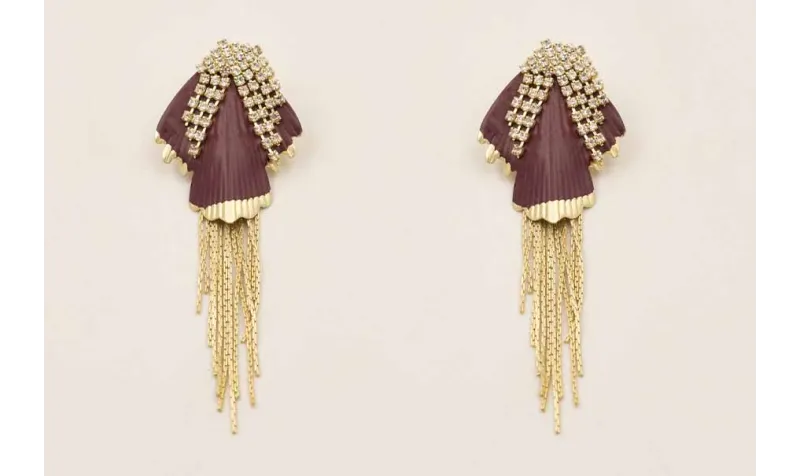 Pendientes perno ancho de strass con hoja esmaltad