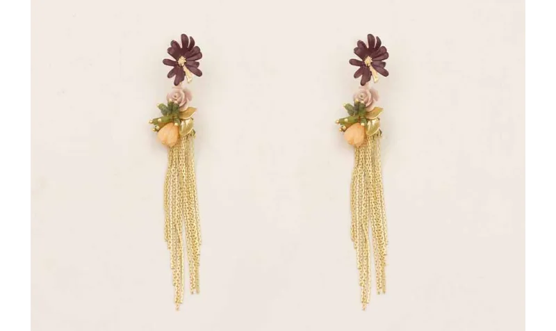Pendientes perno de flor esmaltada granate mate, f