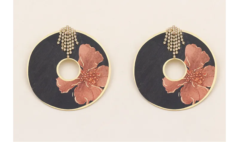 Pendientes perno fleco ancho strass con disco de f