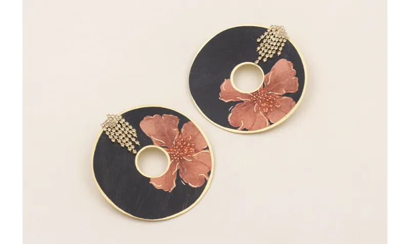 Pendientes perno fleco ancho strass con disco de f