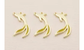 Stainless Steel. Pez Dos colas Dorado y Mostaza / Cuentas Metálicas de Acero Inoxidable