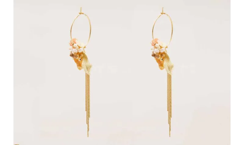 Pendientes perno aro mediano con flores de resina
