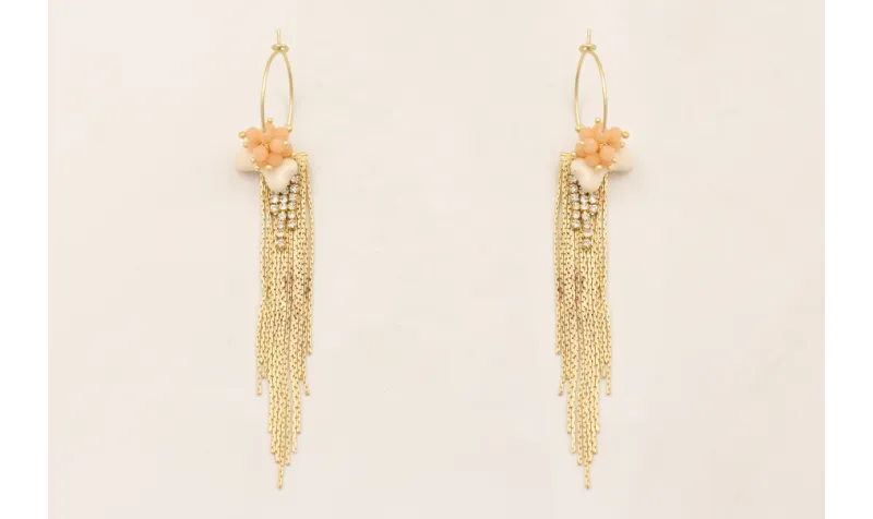 Pendientes perno aro pequeño, con flecos dorado y
