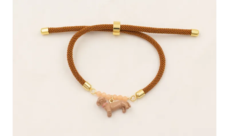 Pulsera de cordón preparado color mostaza con semi