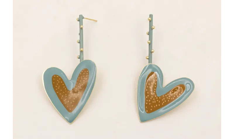 Pendientes perno bastón esmaltado azul con corazón
