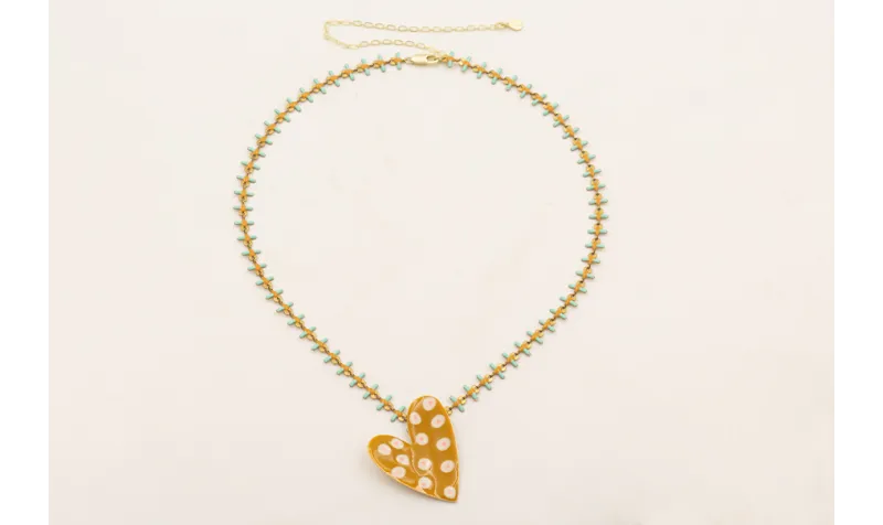 Collar cadena listones marron y azul con corazón m