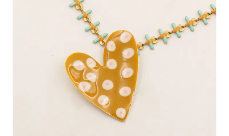 Collar cadena listones marron y azul con corazón m