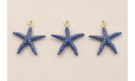 Colgante Estrella Mar 12mm diámetro Esmalte Azul / Cuentas Metálicas de Latón / Zamak