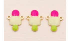 Colgante 12*10 verde, Fuxia y Piedra Dorado Mate / Cuentas Metálicas de Latón / Zamak