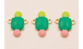 Colgante 15*10 verde, Rosa y Esmeralda Dorado Mate / Cuentas Metálicas de Latón / Zamak