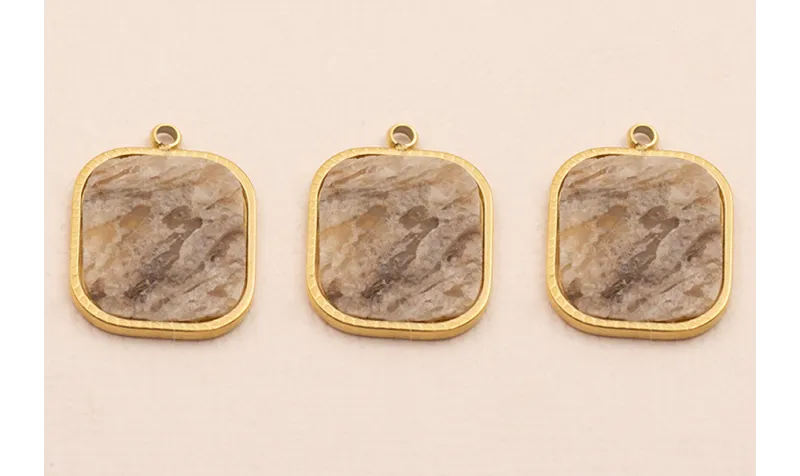 Colgante S.Steel 316L 16*13 Piedra vetas marrones / Cuentas Metálicas de Acero Inoxidable