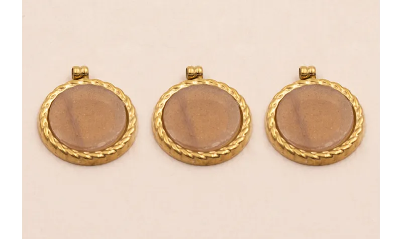 Colgante S.Steel 316L Disco 15mm  Piedra tostada / Cuentas Metálicas de Acero Inoxidable