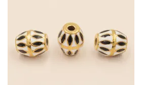 Barrilete Acero Inox. 12*10 Esmalte Blanco y Negro / Cuentas Metálicas de Acero Inoxidable