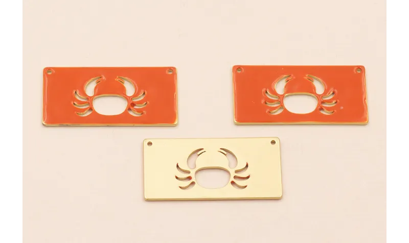 Rectangulo Calado Cangrejo 30*15mm  Coral