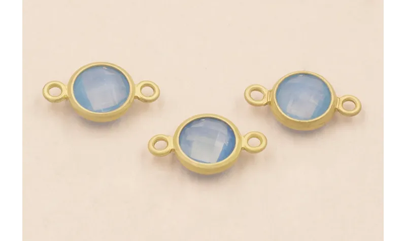 Entrepieza de 12*7 con Cristal Azul de 5mm O.Mate / Cuentas Metálicas de Latón / Zamak