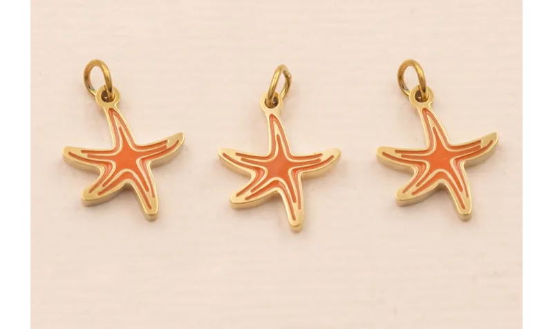 Colgante estrella Mar Acero 316L 9*9mm Color Coral / Cuentas Metálicas de Acero Inoxidable