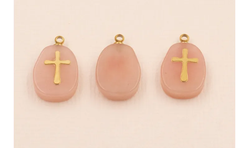 Cruz Acero Inox. Sobre pastilla de Piedra 14*11 / Cuentas Metálicas de Acero Inoxidable