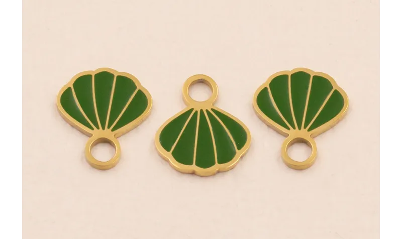 Colgante Concha Stainless Steel 316L  13*10 Verde / Cuentas Metálicas de Acero Inoxidable