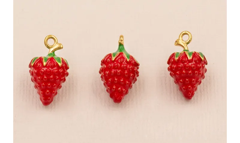 Colgante Fresa Stainless 15*10  Steel 13*10mm Rojo / Cuentas Metálicas de Acero Inoxidable